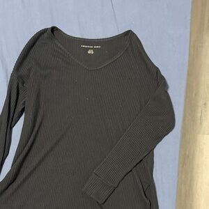 American Eagle Outfitters Black Long Sleeve Ribbed Top